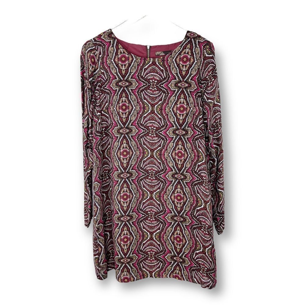 Prana Shift Dress Womens Medium Multi Color Floral Paisley Retro Long Sleeve